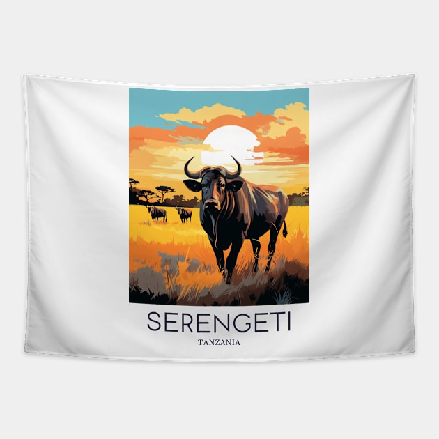 A Pop Art Travel Print of the Serengeti National Park - Tanzania Tapestry by Studio Red Koala