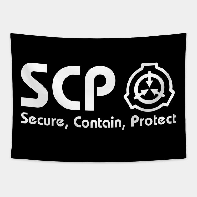SCP Foundation Logo White Print Tapestry by Pufahl