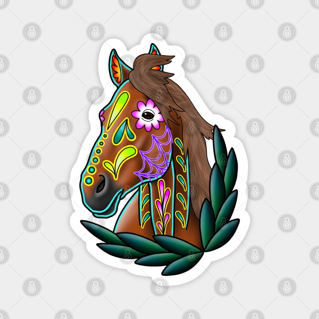 Day of the Dead Sorrel Sugar Skull Horse Magnet by prettyinink