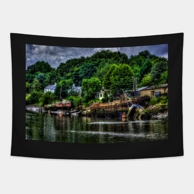 Barge Wreck  And Boats On The River Wear Tapestry by axp7884