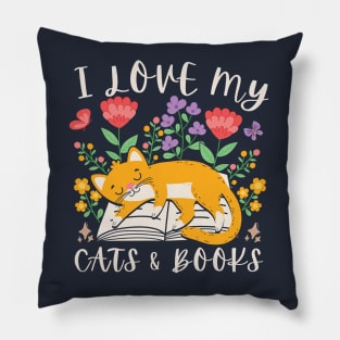 I Love My Cats & Books Pillow