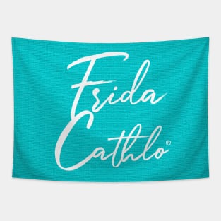 Acqua Text W back Cat Frida Cathlo version of - Frida Kahlo Tapestry