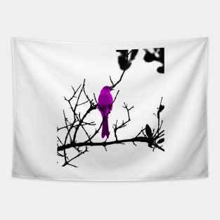 Purple bird on a black tree Tapestry