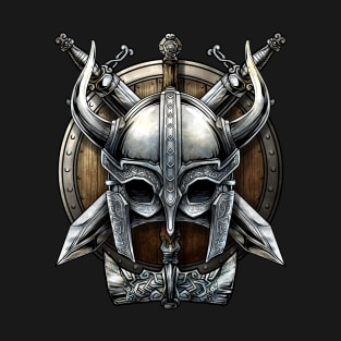 Nordic Warrior Viking Helmet and Swords T-Shirt