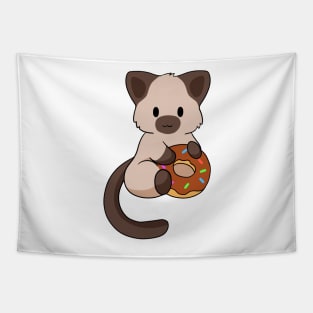 Siamese Cat with donut Tapestry