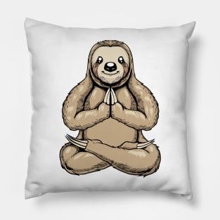 Cartoon sloth meditates with yoga Pillow
