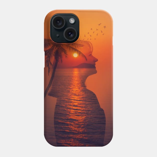 sea sunset double exposure Phone Case by 1STunningArt