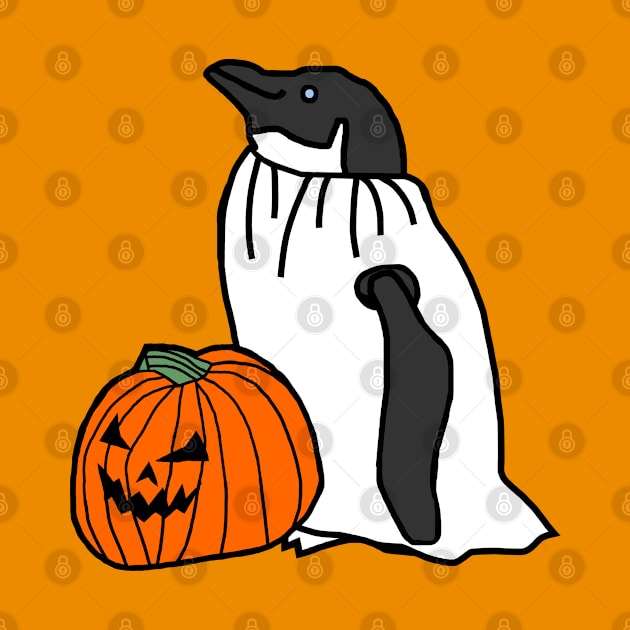 Penguin in Pumpkin Ghost Costume for Halloween Horror by ellenhenryart