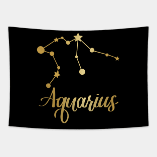 Aquarius Zodiac Constellation in Gold - Black Tapestry