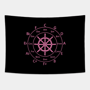 Circle of Fifths Ship Steering Wheel Pink Tapestry