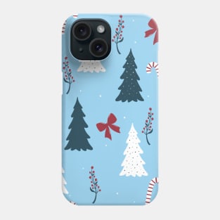 Christmas print with trees in turquoise colors. Phone Case