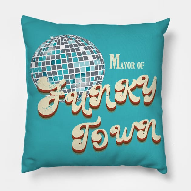 Vintage 70s Mayor of Funky Town Disco Ball Retro Colors Pillow by Sassee Designs