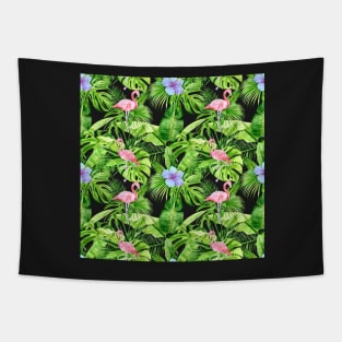 Tropical Pattern of Flamingos and Flowers Tapestry