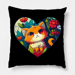 Cute Cat Heart In The Garden - Cat Flowers Pillow