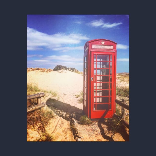 Red phone box on the beach by Lionik09