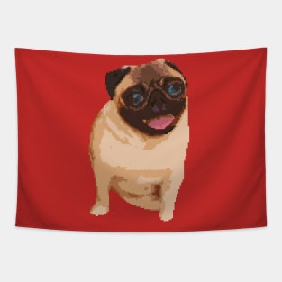 a sitting Pug dog pixel art Tapestry