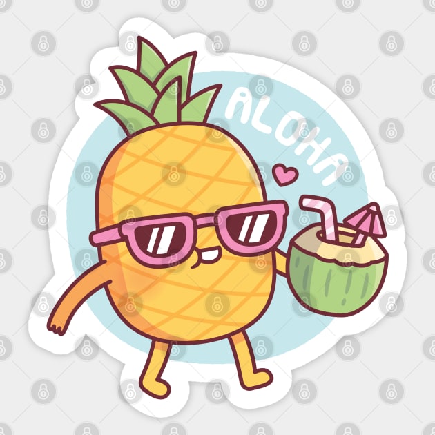 Cute Pretty Tropical Pineapple Cartoon Art Vinyl Sticker (2 Tall