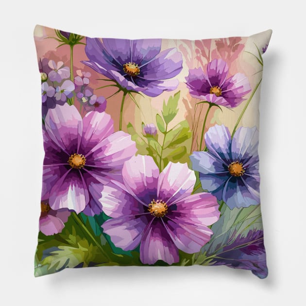 Purple Cosmos Flower Pillow by Jenni Arts