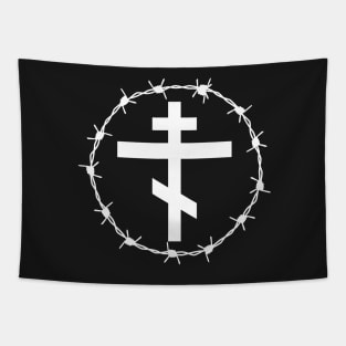 Eastern Orthodox Cross Barbed Wire Metal Hardcore Punk Pocket Tapestry