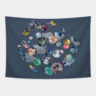 Cosmic Planets Gray Tapestry