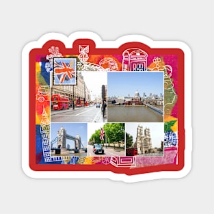 London Collage on Colorful Abstract Background Magnet