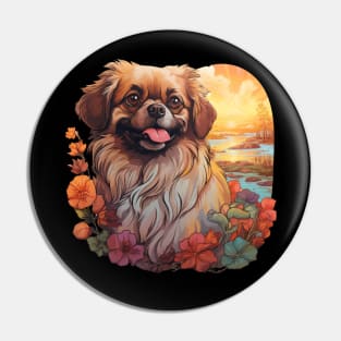 Pekingese Dog Flower Pin