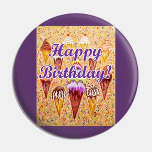 Happy Birthday with ice cream cones Pin