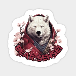 Polar Bear Warrior Sensei in Red Cherry Blossom Flowers Magnet