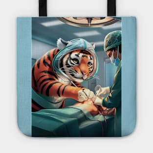 Cute surgeon tiger performing surgery Tote