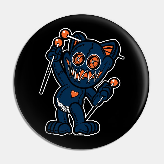 Happy VooDoo Kitty Cat Doll Navy Blue and Orange Pin by eShirtLabs