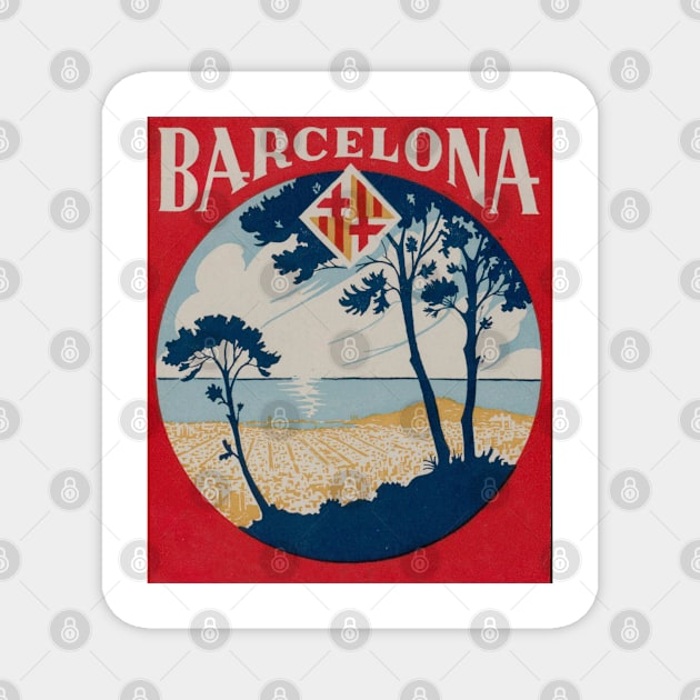 Barcelona Spain Barcelona Vintage Landscape Magnet by Tropical Blood