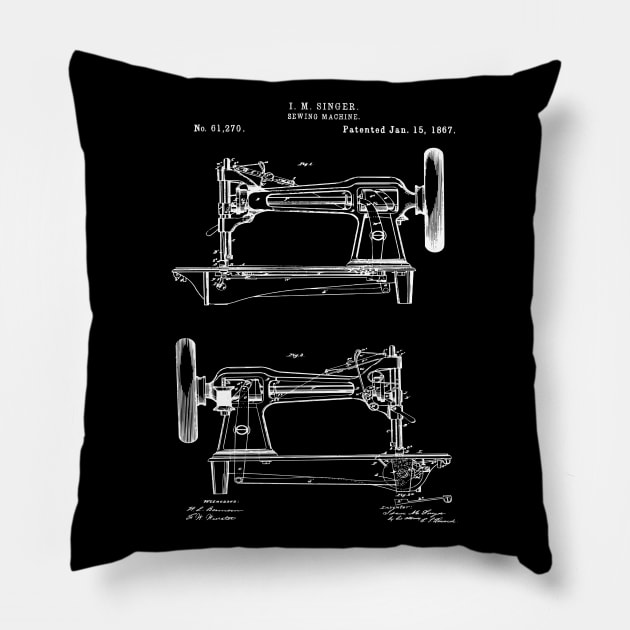 Vintage Singer Sewing Machine 1867 Patent Print Pillow by MadebyDesign