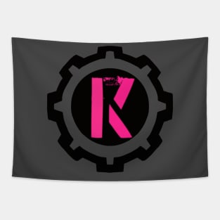 Pink Letter K in a Black Industrial Cog Tapestry