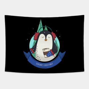 Seasons Greetings Penguin Tapestry