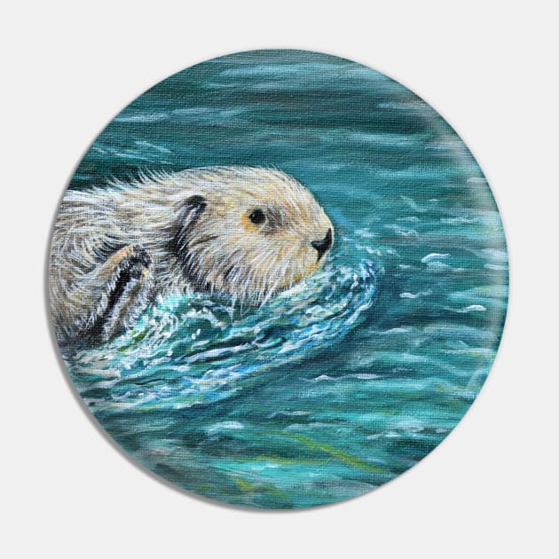 Ooh Goody Lunch Time Sea Otter Painting Pin by ArtbyKirstenSneath