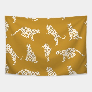 Gold Leopard Silhouettes Tapestry