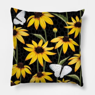 Rudbeckia pattern black Pillow