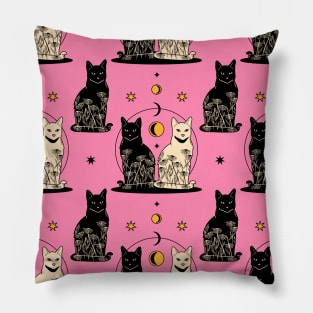 Carpe Noctem Black Cat Pattern in pink Pillow