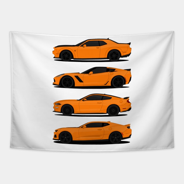 AMERICAN MUSCLE ORANGE Tapestry by VENZ0LIC