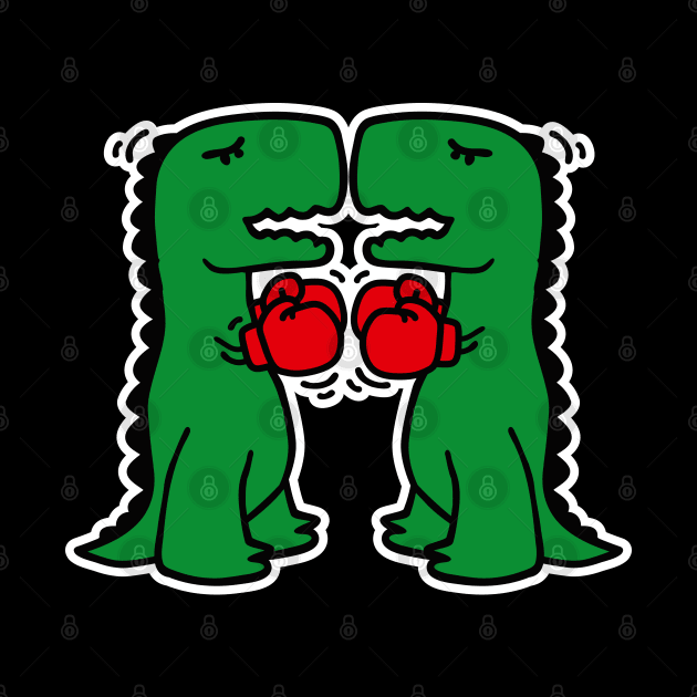 Funny boxing dinosaurs boxing school kids cartoon by LaundryFactory