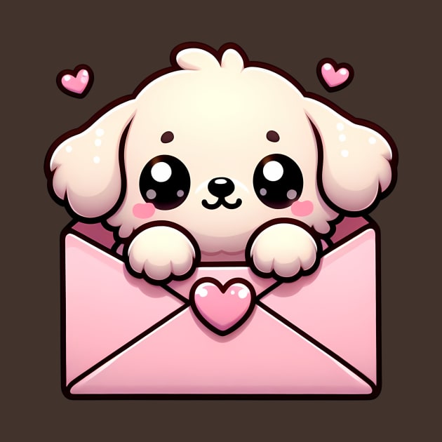 Puppy Love Letter - Kawaii Dog in Envelope by Pink & Pretty