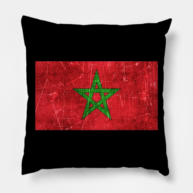 Vintage Aged and Scratched Moroccan Flag Pillow by jeffbartels