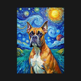 Boxer Dog Breed Painting in a Van Gogh Starry Night Art Style T-Shirt