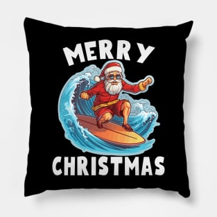 Funny Surfing Santa Claus Merry Christmas Surfboarder Surf Lover Pillow