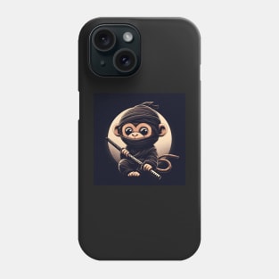 cute little ninja monkey with a katana sword on black background Phone Case