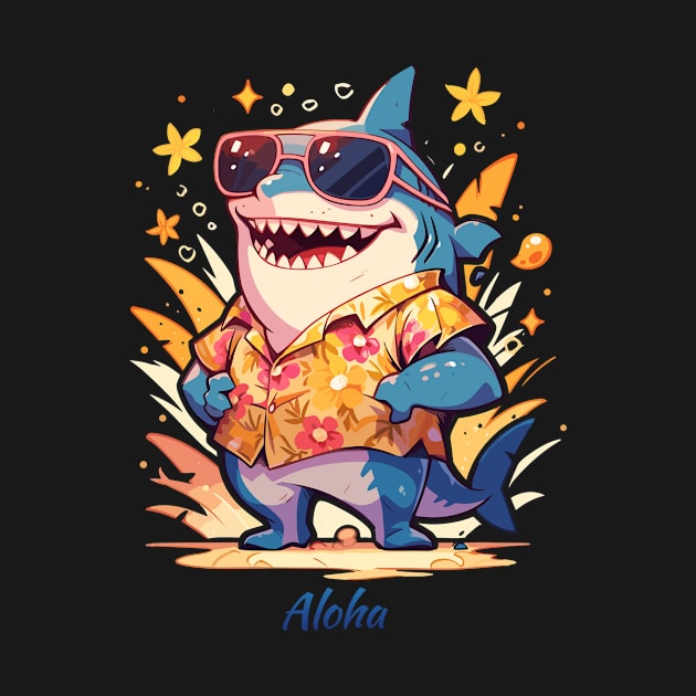 Aloha Shark Shirt | Hawaiian Style Shark Tee | Beach Lover's Apparel by Indigo Lake