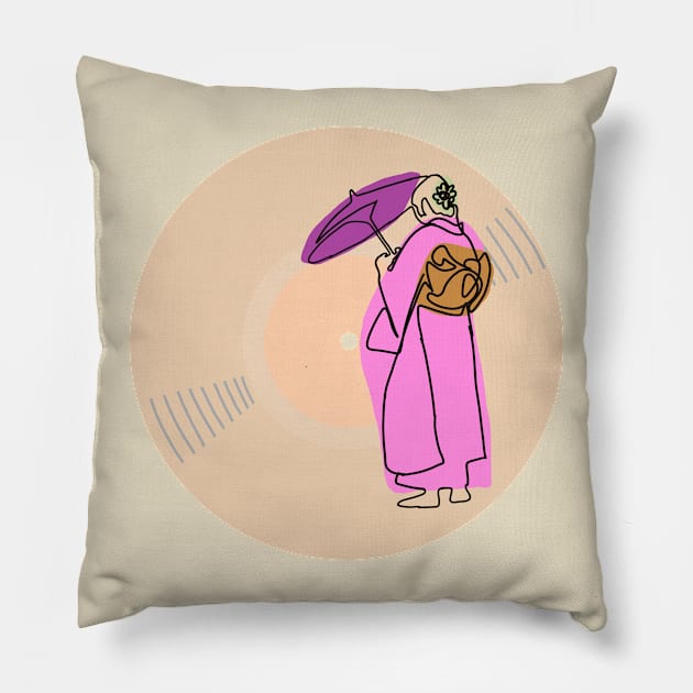 Vinyl - Japanese woman in a kimono minimalist line art Pillow by SwasRasaily