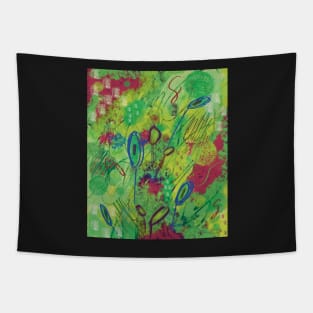 Colorful abstract happy floral burst of colors in green, yellow, blue, purple, and magenta Tapestry