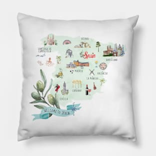 Illustrated Map of Spain Pillow