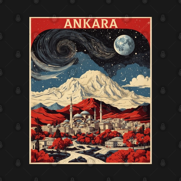 Ankara Turkey Starry Night Vintage Retro Travel Tourism by TravelersGems